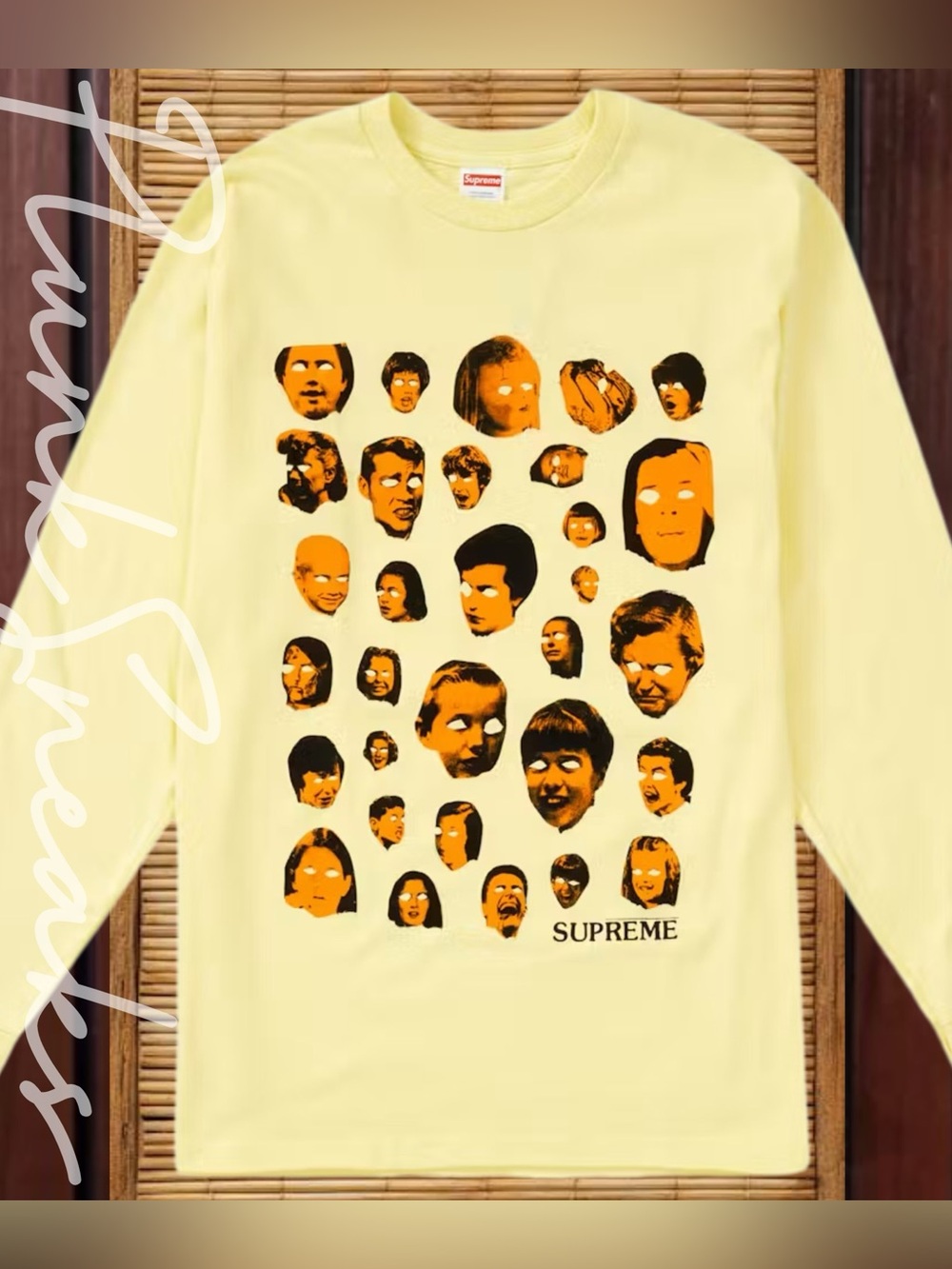 Supreme Faces Long Sleeve Tee • Pale Yellow • 2019
